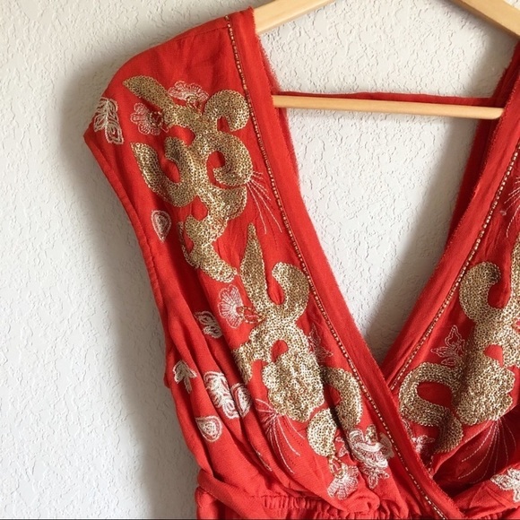 Free People RARE Ooh Lala embroidered Boho Top w/ gold sequins & open back, NWOT - Picture 6 of 10